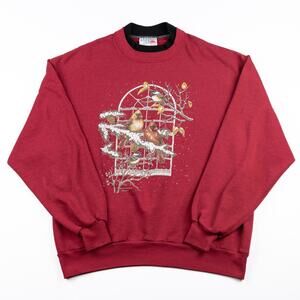 Vintage 1990s Morning Sun Bird Graphic Crewneck Sweatshirt Red Single Stitch
